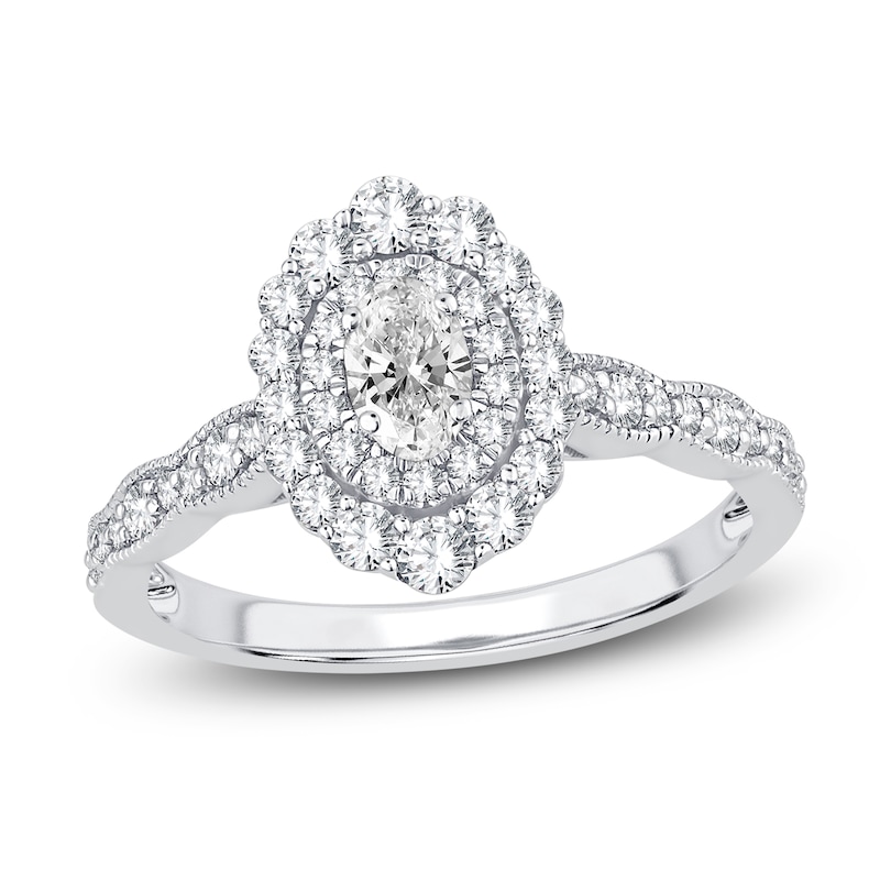 Main Image 1 of Diamond Engagement Ring 3/4 ct tw Oval/Round 14K White Gold