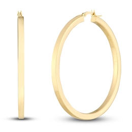 Polished Square Hoop Earrings 14K Yellow Gold 50mm