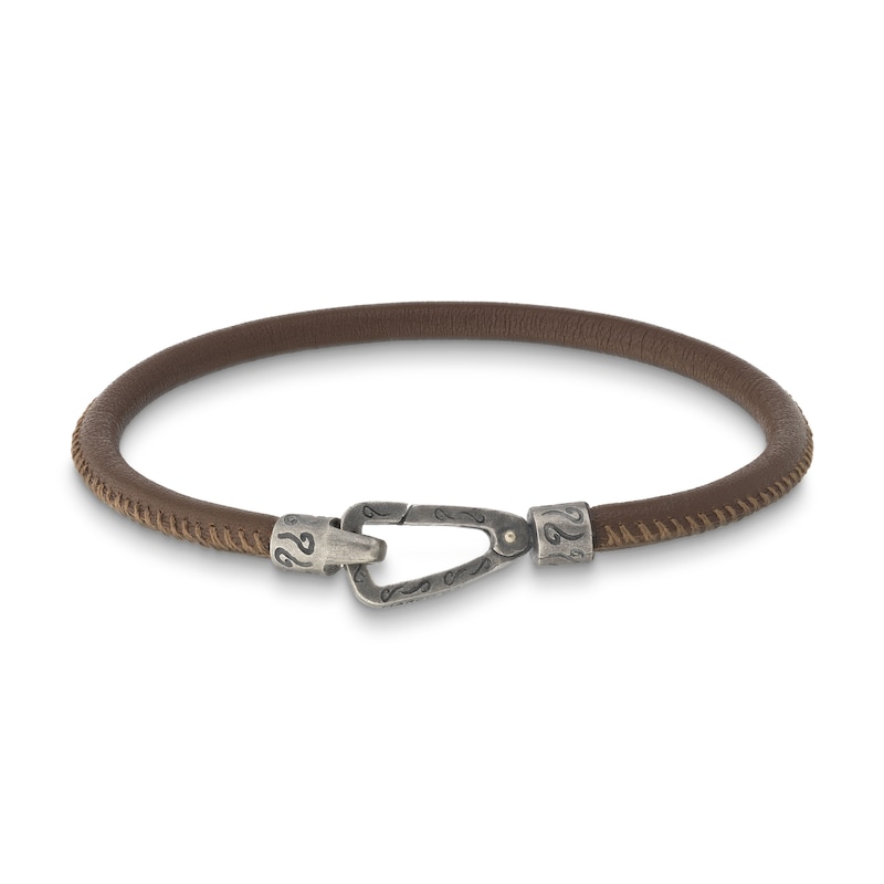 Main Image 2 of Marco Dal Maso Men's Brown Leather Bracelet Sterling Silver 8&quot;