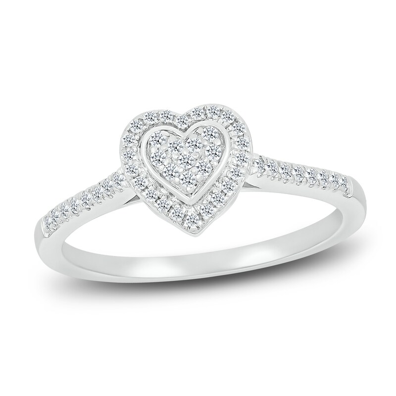 Diamond Heart Ring 1/5 ct tw Baguette & Round-cut 10K White Gold