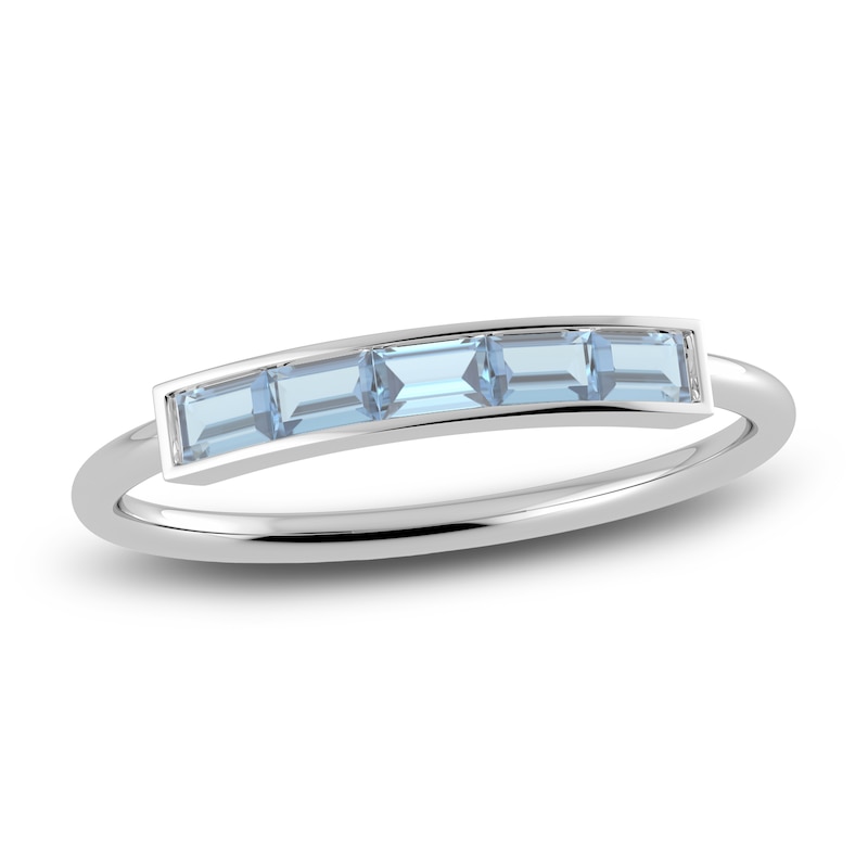 Juliette Maison Natural Aquamarine Baguette Bar Ring 10K White Gold