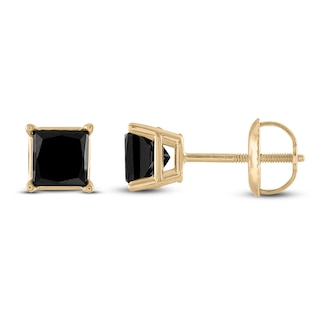 Men's Natural Black Onyx Stud Earrings 14K Yellow Gold