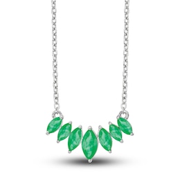 Natural Emerald Marquise Necklace 14K White Gold 18&quot;