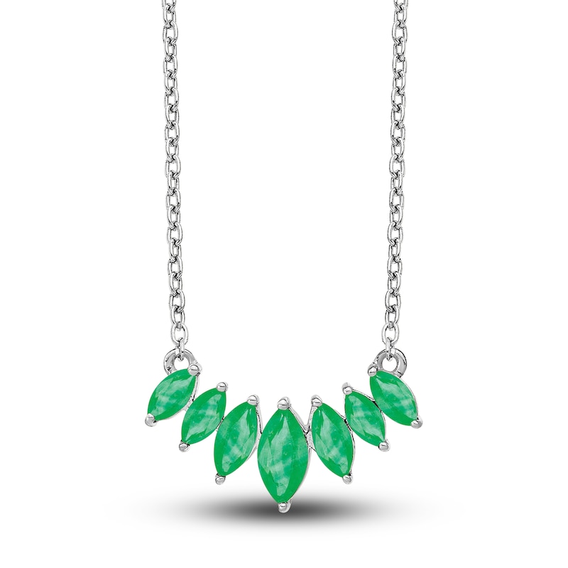 Natural Emerald Marquise Necklace 14K White Gold 18"