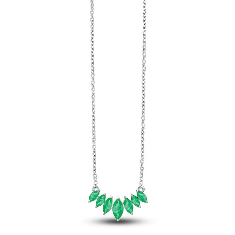 Natural Emerald Marquise Necklace 14K White Gold 18"