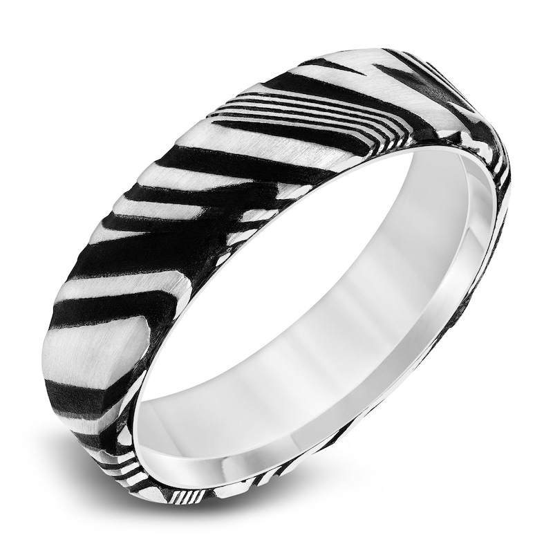 Main Image 2 of Men's Wedding Band Damascus Steel/White Tungsten 6.0mm