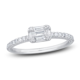 Baguette-Cut & Round Diamond Ring 1/3 ct tw 10K White Gold