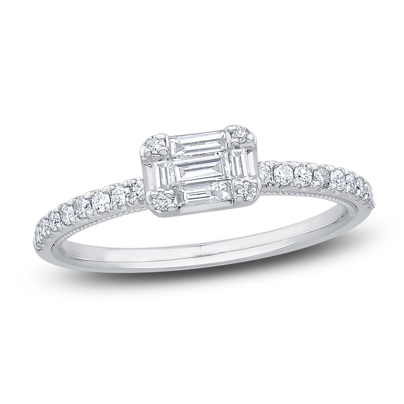 Main Image 1 of Baguette-Cut & Round Diamond Ring 1/3 ct tw 10K White Gold