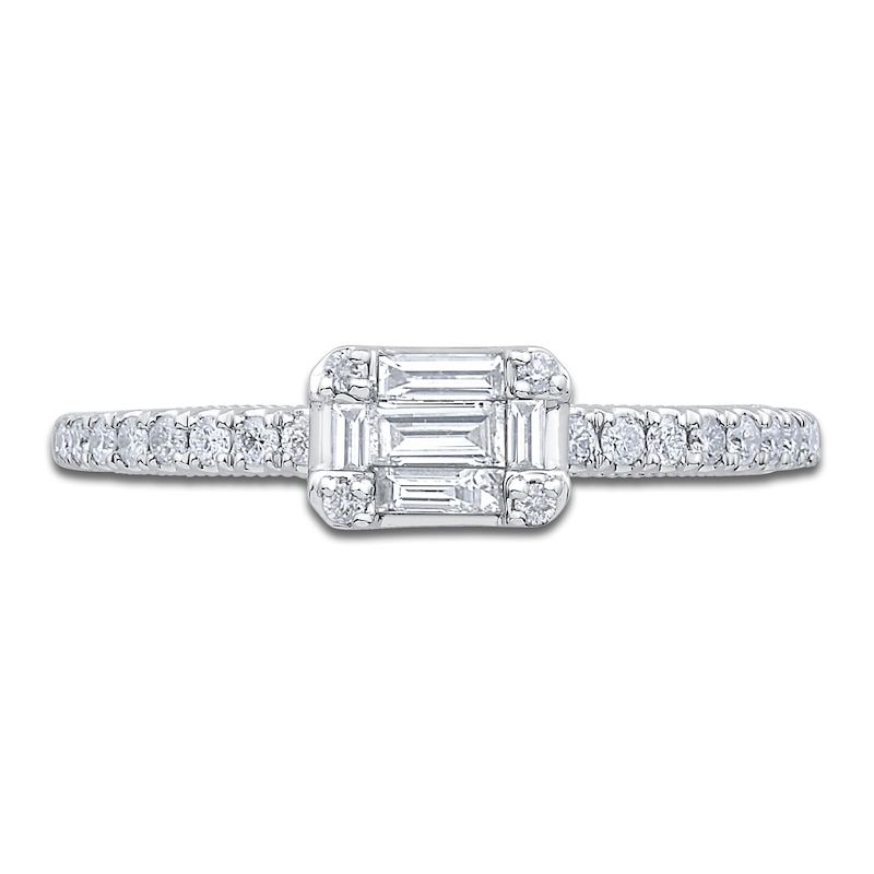 Main Image 3 of Baguette-Cut & Round Diamond Ring 1/3 ct tw 10K White Gold