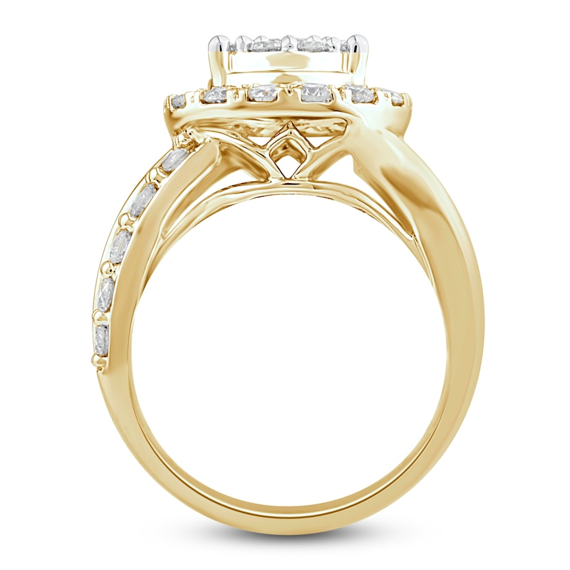 Main Image 2 of Diamond Pear Engagement Ring 3 ct tw Round 14K Yellow Gold