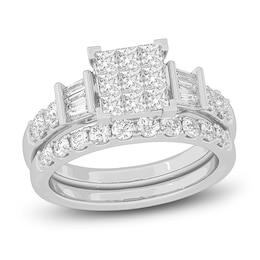 Diamond Bridal Set 1-1/2 ct tw Princess/Baguette/ Round 14K White Gold