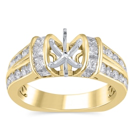 Diamond Engagement Ring Setting 1-1/2 ct tw Princess/Round 18K Yellow Gold