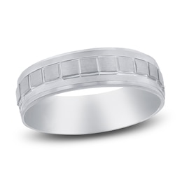 Men's Box-Patterned Wedding Band 14K White Gold 7mm