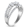 Thumbnail Image 1 of Emerald-Cut & Round-Cut Diamond Three-Row Ring 1 ct tw 10K White Gold