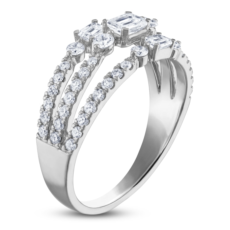 Emerald-Cut & Round-Cut Diamond Three-Row Ring 1 ct tw 10K White Gold
