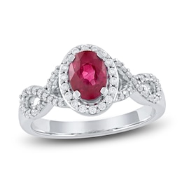 Oval-Cut Natural Ruby & Diamond Ring 1/4 ct tw 14K White Gold