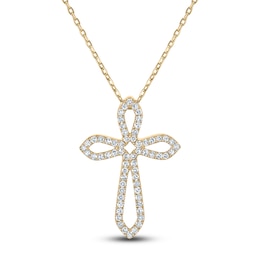 Diamond Cross Necklace 1/3 ct tw 10K Yellow Gold 18&quot;