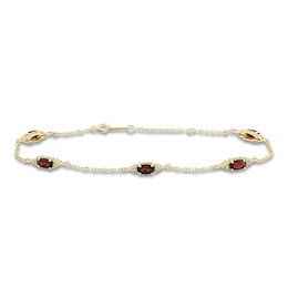 Oval-Cut Natural Garnet & Diamond Station Bracelet 1/15 ct tw 10K Yellow Gold 7.25&quot;