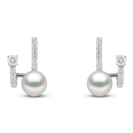 Yoko London Akoya Cultured Pearl & Diamond Bar Earrings 1/3 ct tw 18K White Gold