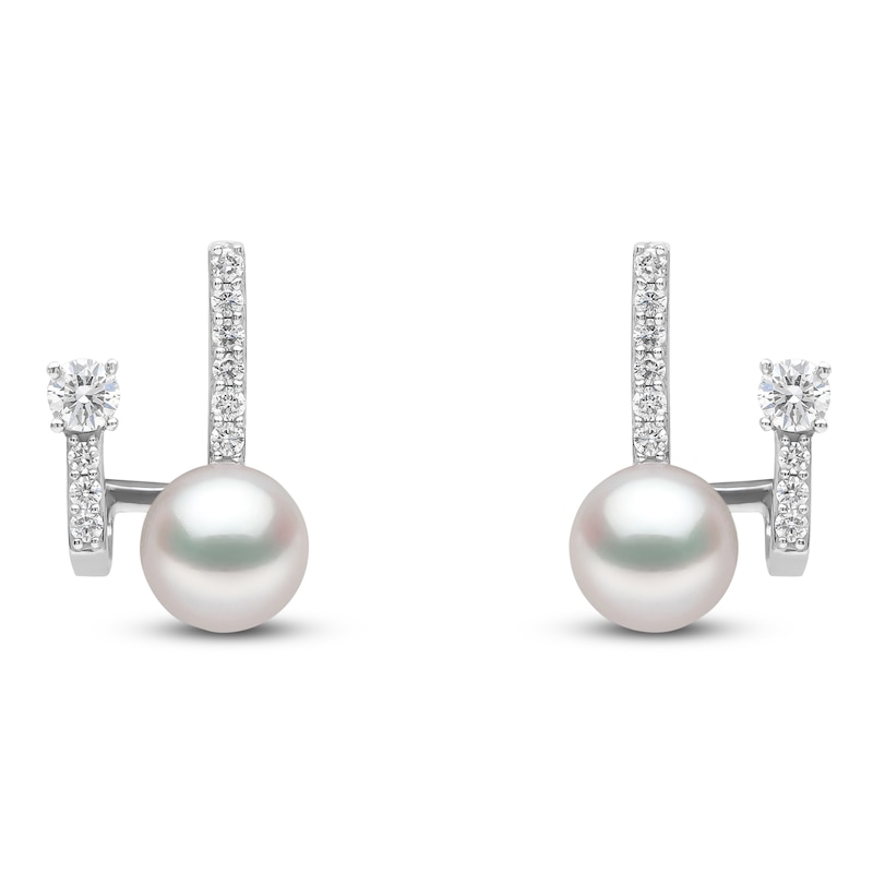 Main Image 1 of Yoko London Akoya Cultured Pearl & Diamond Bar Earrings 1/3 ct tw 18K White Gold