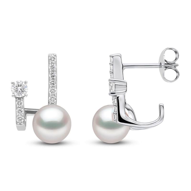 Main Image 2 of Yoko London Akoya Cultured Pearl & Diamond Bar Earrings 1/3 ct tw 18K White Gold