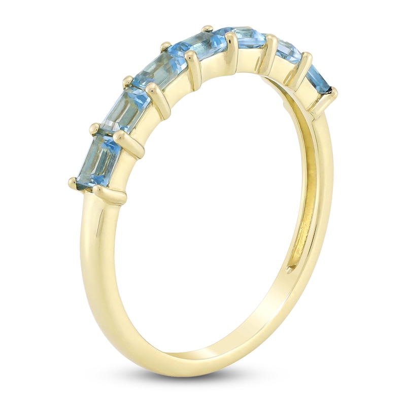 Main Image 2 of Baguette-Cut Natural Swiss Blue Topaz Stackable Ring 10K Yellow Gold