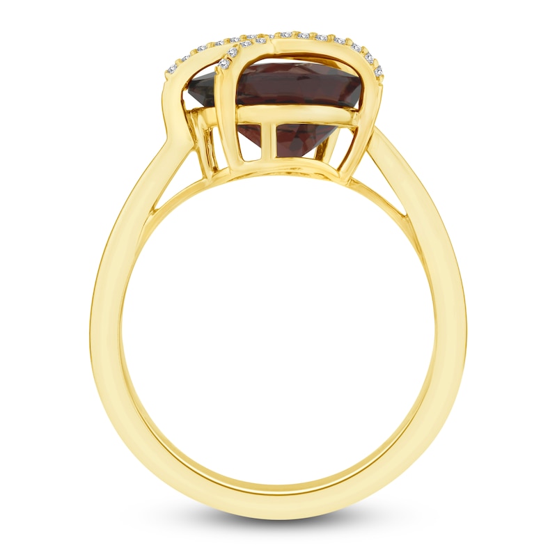 Pear-Shaped Natural Garnet & Diamond Crossover Ring 1/15 ct tw 14K Yellow Gold