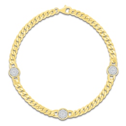 Multi-Diamond Station Miami Cuban Curb Chain Bracelet 1/4 ct tw 10K Yellow Gold 7.5&quot;