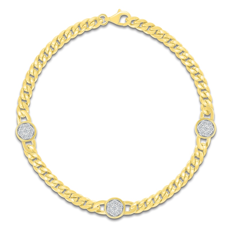 Multi-Diamond Station Miami Cuban Curb Chain Bracelet 1/4 ct tw 10K Yellow Gold 7.5"