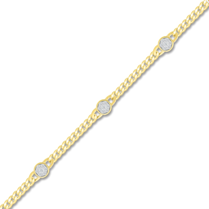 Multi-Diamond Station Miami Cuban Curb Chain Bracelet 1/4 ct tw 10K Yellow Gold 7.5"