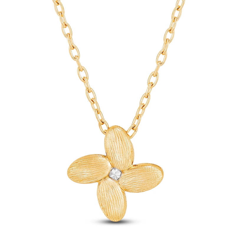 Main Image 1 of Italia D'Oro Satin-Finish Flower Necklace 14K Yellow Gold 18&quot;