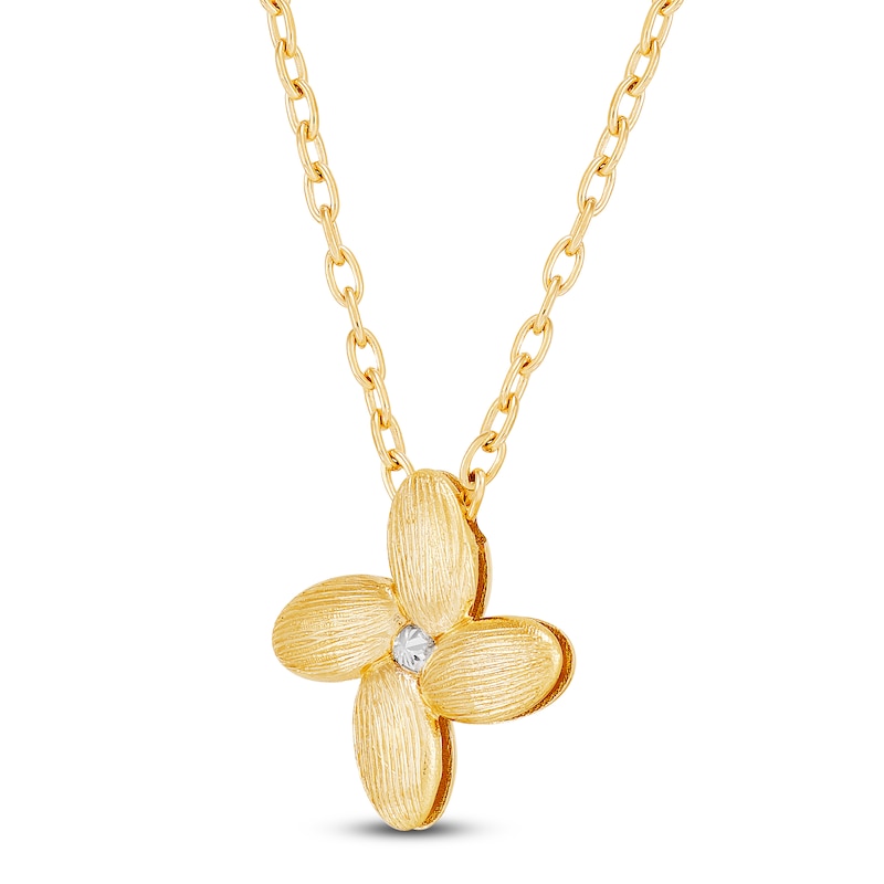 Main Image 2 of Italia D'Oro Satin-Finish Flower Necklace 14K Yellow Gold 18&quot;