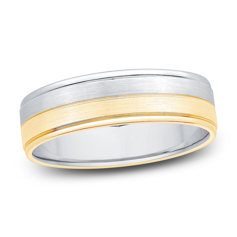 Main Image 1 of Men's Brushed Wedding Band 14K Two-Tone Gold 6mm