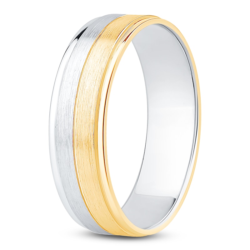 Main Image 2 of Men's Brushed Wedding Band 14K Two-Tone Gold 6mm