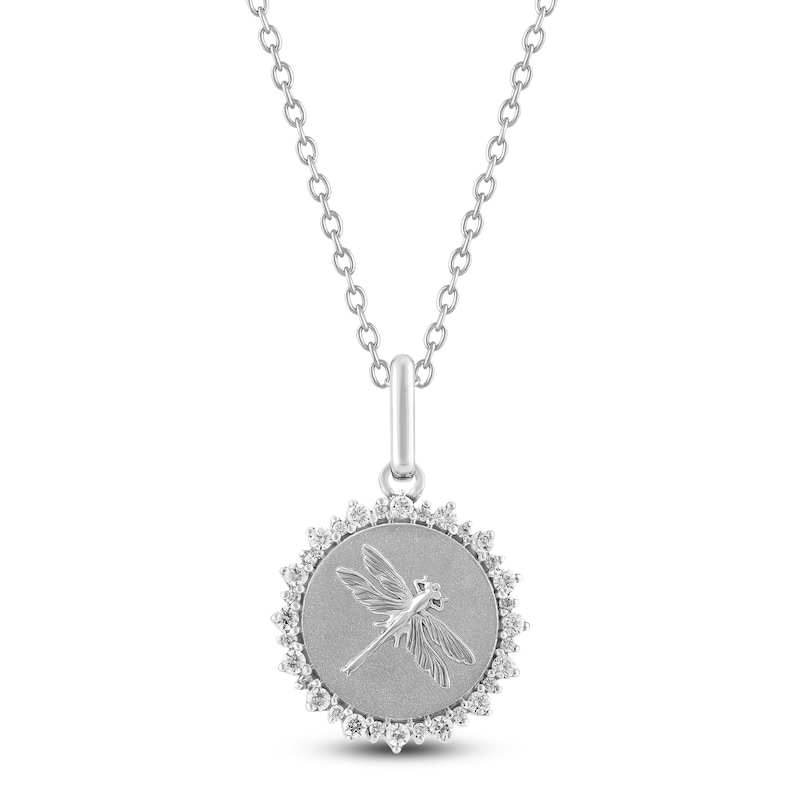 Main Image 1 of Diamond Dragonfly Medallion Necklace 1/4 ct tw Sterling Silver 18&quot;