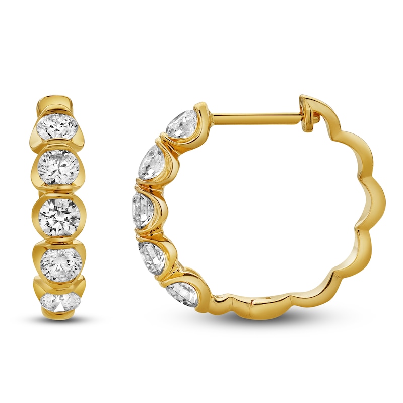 Main Image 2 of Blue Nile X Jared Diamond Scalloped Hoop Earrings 1 ct tw 14K Yellow Gold