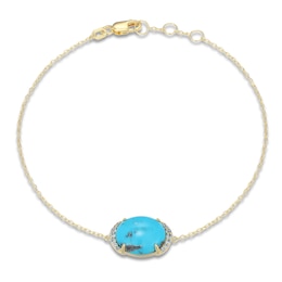 Oval-Cut Natural Turquoise & Blue Topaz Bracelet 14K Yellow Gold 7.75&quot;