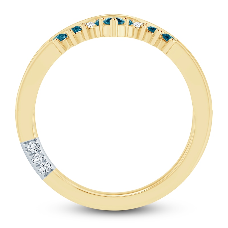 Main Image 4 of Pnina Tornai Natural London Blue Topaz & Diamond Contour Anniversary Ring 1/6 ct tw 14K Yellow Gold