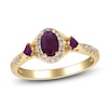 Thumbnail Image 1 of Oval-Cut & Square-Cut Natural Ruby & Diamond Three-Stone Ring 1/5 ct tw 14K Yellow Gold