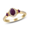 Thumbnail Image 2 of Oval-Cut & Square-Cut Natural Ruby & Diamond Three-Stone Ring 1/5 ct tw 14K Yellow Gold