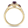 Thumbnail Image 3 of Oval-Cut & Square-Cut Natural Ruby & Diamond Three-Stone Ring 1/5 ct tw 14K Yellow Gold