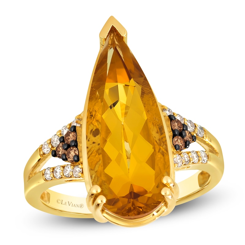 Main Image 1 of Le Vian Silhouette Elongated Pear-Shaped Natural Citrine Ring 1/4 ct tw Diamonds 14K Honey Gold