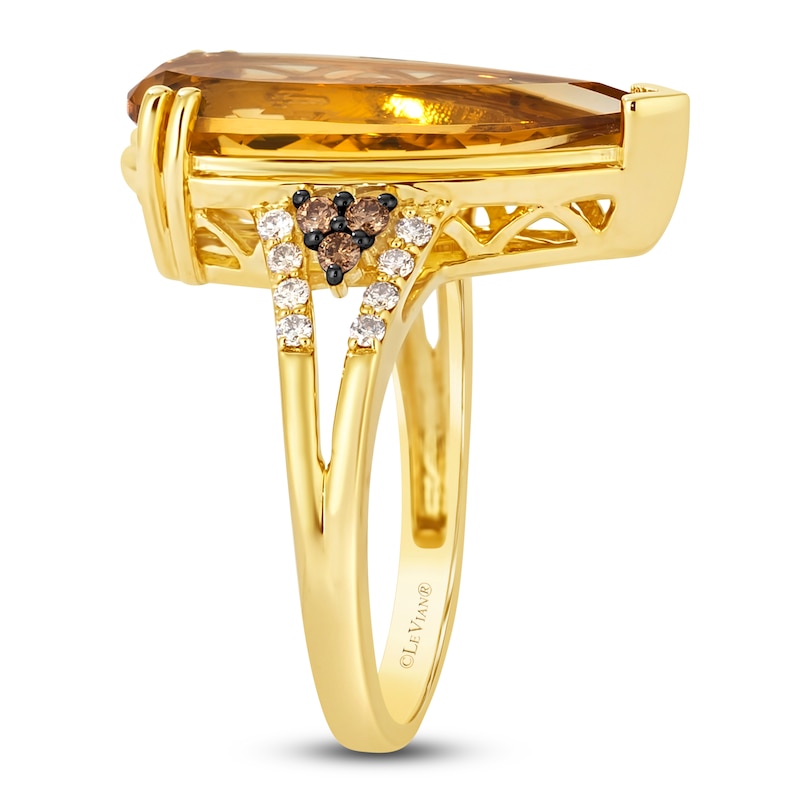 Main Image 3 of Le Vian Silhouette Elongated Pear-Shaped Natural Citrine Ring 1/4 ct tw Diamonds 14K Honey Gold