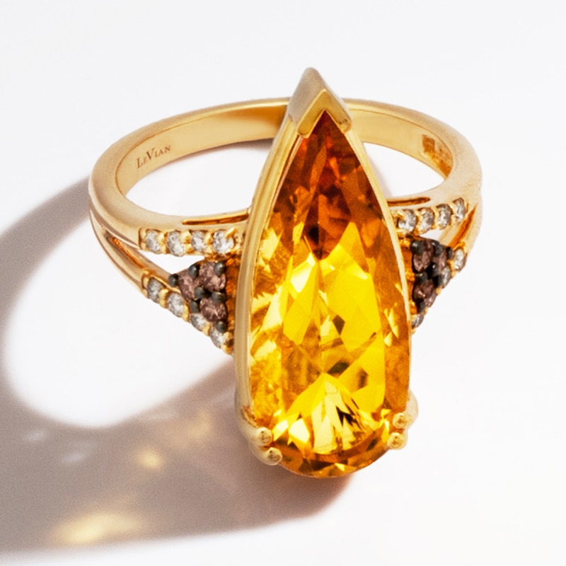 Main Image 4 of Le Vian Silhouette Elongated Pear-Shaped Natural Citrine Ring 1/4 ct tw Diamonds 14K Honey Gold