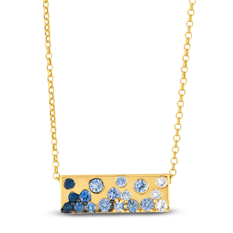 Main Image 1 of Le Vian Tramonto D'Oro Denim Ombré Sapphire Bar Necklace 14K Honey Gold 18&quot;