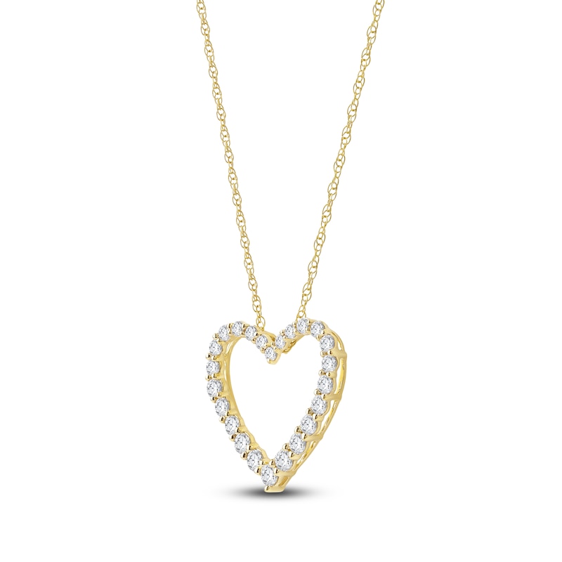 Main Image 2 of Lab-Created Diamond Graduated Open-Heart Necklace 1 ct tw 14K Yellow Gold 18&quot;