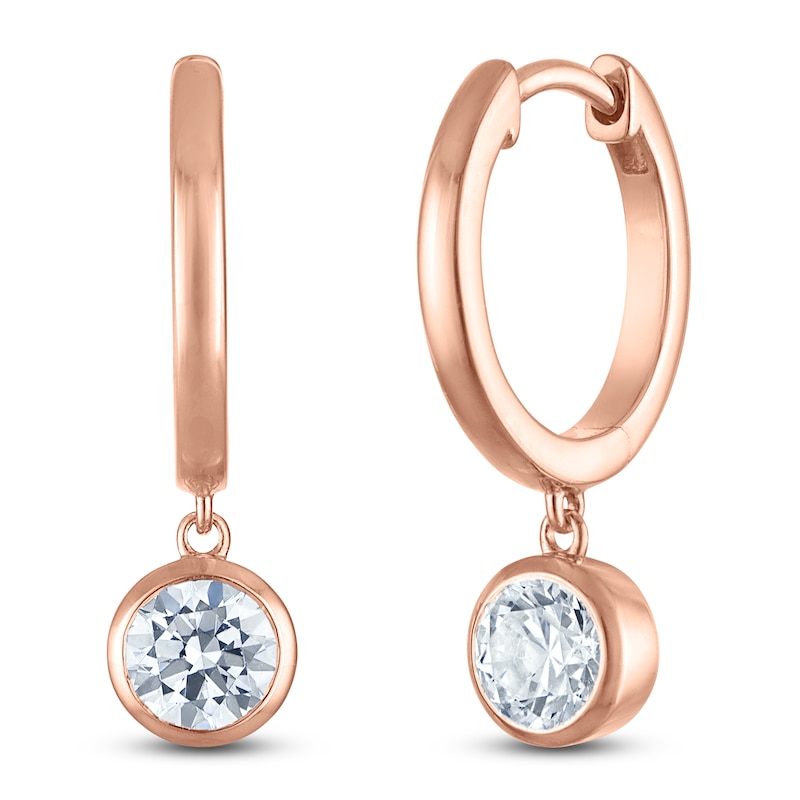 Main Image 2 of Round-Cut Lab-Created Diamond Solitaire Dangle Hoop Earrings 1 ct tw 14K Rose Gold (SI2/F)