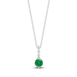 Round-Cut Natural Emerald & Diamond Pendant Necklace 1/20 ct tw 14K White Gold 18&quot;