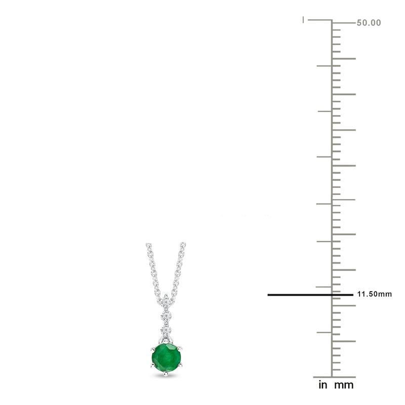 Main Image 4 of Round-Cut Natural Emerald & Diamond Pendant Necklace 1/20 ct tw 14K White Gold 18&quot;