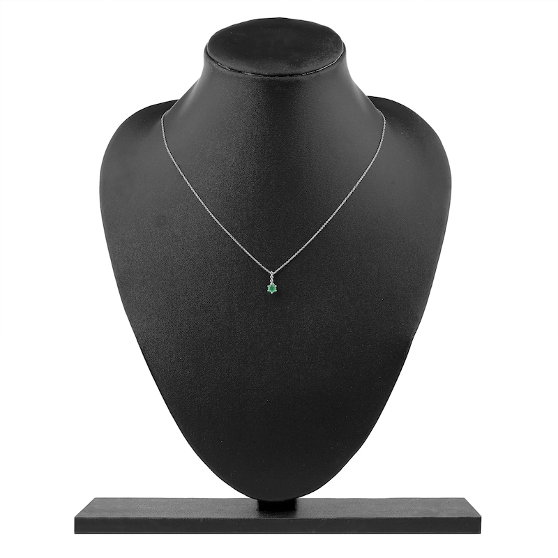 Main Image 7 of Round-Cut Natural Emerald & Diamond Pendant Necklace 1/20 ct tw 14K White Gold 18&quot;